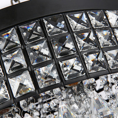 European Luxury Black Round Crystal 4-Light Flush Mount Ceiling Light