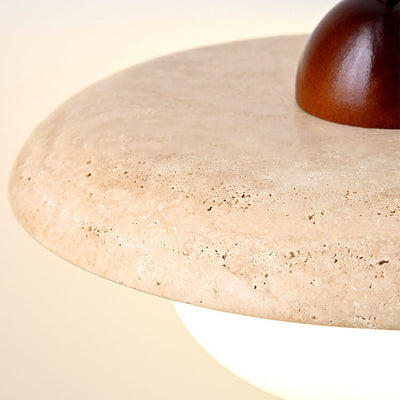 Vintage Simple Glass Solid Wood Stone Round 1-Light Pendant Light