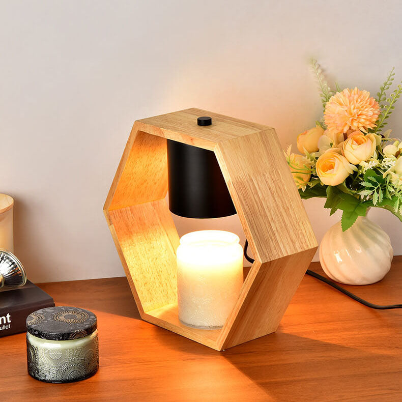 Lampe de Table en Bois Hexagonale Minimaliste Nordique à 1 Lumière à Cire Fondante 