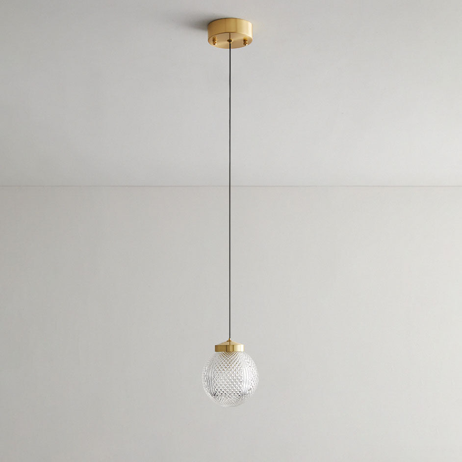 Modern Luxury Striped Glass Copper Round Ball Ring 1-Light Pendant Light for Living Room