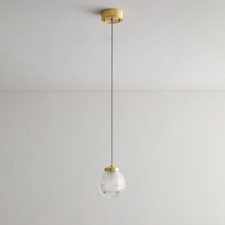 Modern Luxury Striped Glass Copper Round Ball Ring 1-Light Pendant Light for Living Room