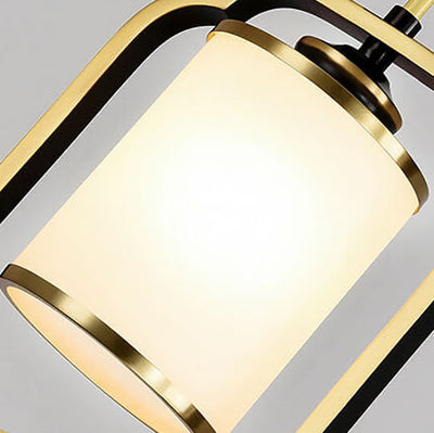 Modern Chinese Glass Shade Ring Brass Zen 1-Light Pendant Light