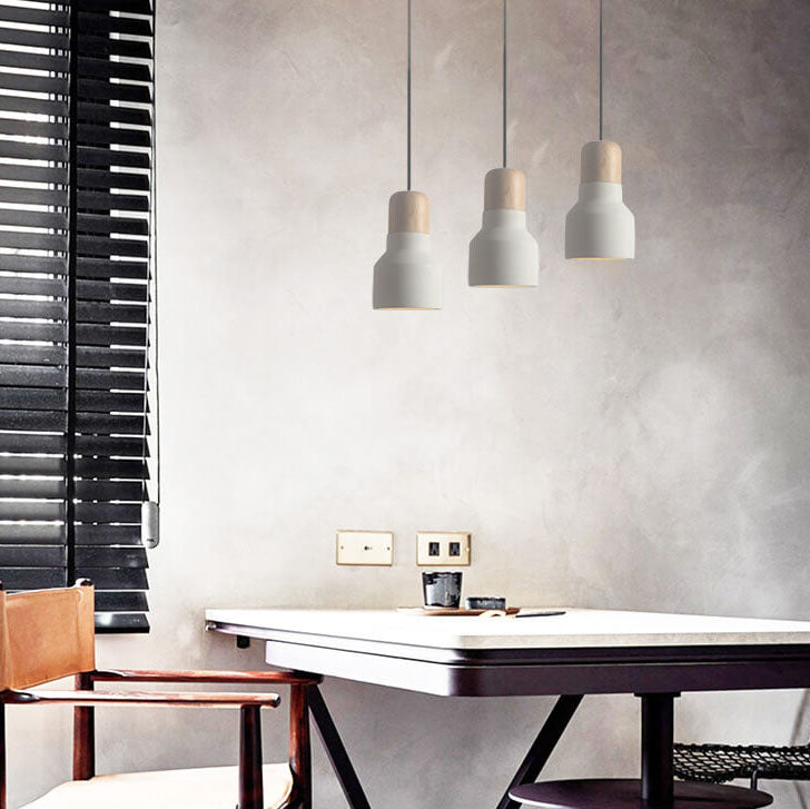 Suspension Luminaire à 1 Lumière en Bois de Sable Blanc Minimaliste Moderne en Forme de Trompette Évasée 