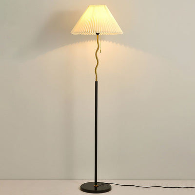 Japanese Simple Pleated Cone Shade Marble Base 1-Light Standing Floor Lamp