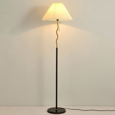Japanische einfache plissierte Kegelschirm-Stehlampe mit Marmorsockel, 1 Licht