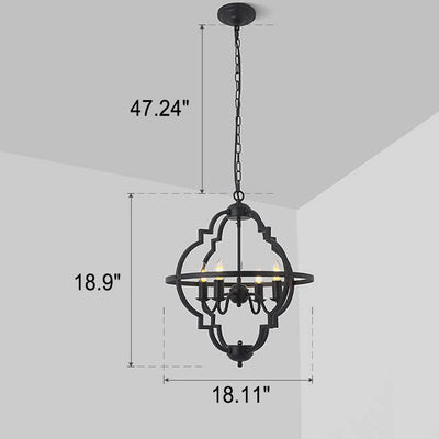 Retro Industrial Pure Black Iron Sphere 4-Light Island Light Chandelier