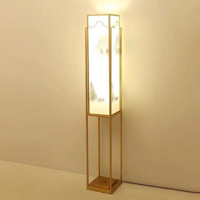 Modern Zen Fabric Square Column 3-Light Standing Floor Lamp