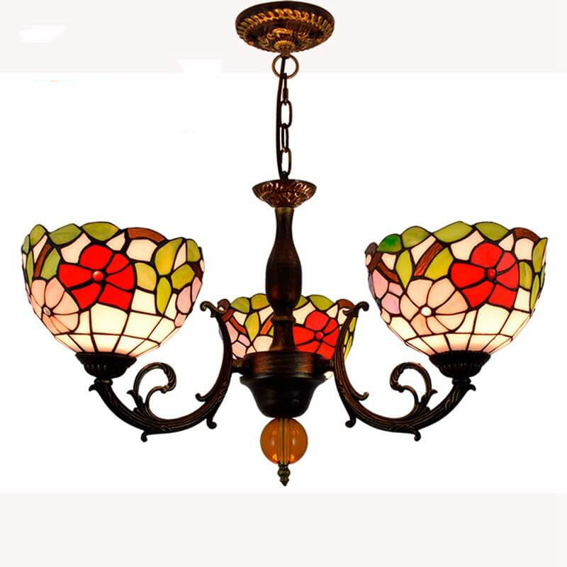 Tiffany Rustic Floral Stained Glass 3-Light Chandelier