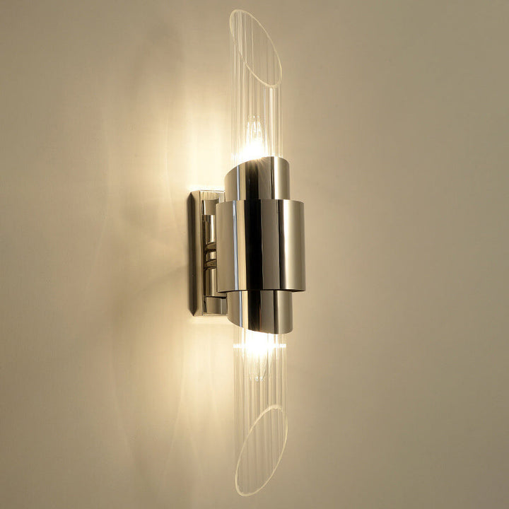 Applique Murale à Colonne en Verre en Acier Inoxydable Moderne de Luxe avec 2 Lumières 