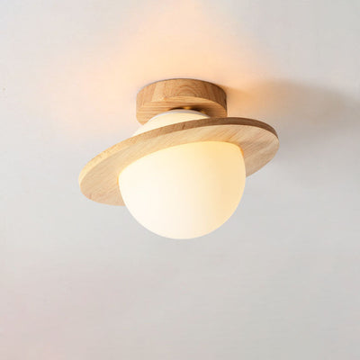 Japanische minimalistische runde Kugel aus Holzglas 1-Licht-Halbbündig-Einbauleuchte