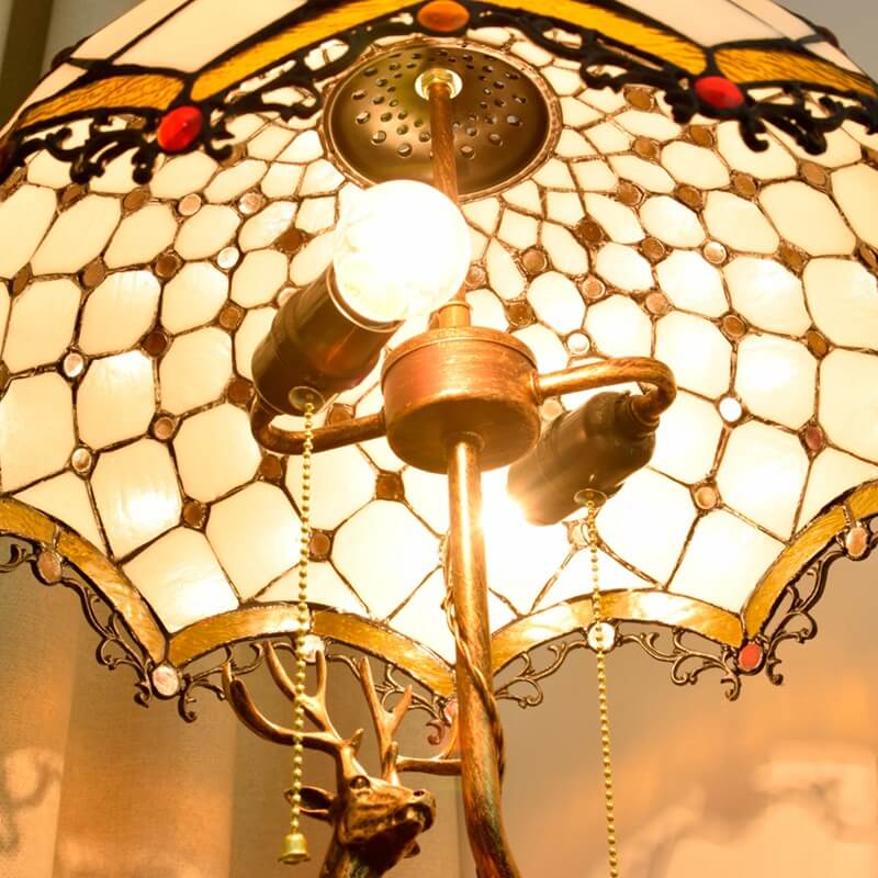 Tiffany Kreative Elch Buntglas 2-Licht Tischlampe 