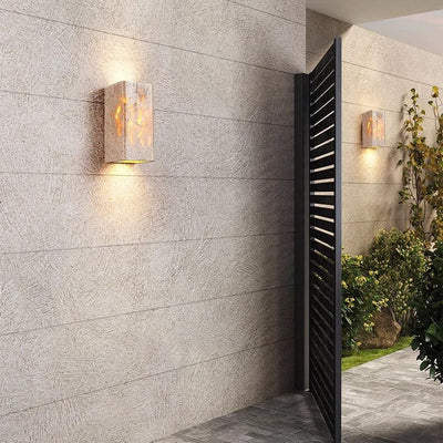 Lámpara Aplique de Pared LED Cuadrada Rectangular Minimalista Moderna de Travertino Amarillo para Patio Exterior 