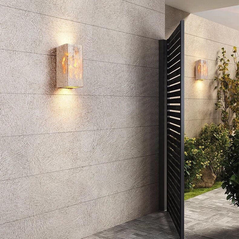 Lámpara Aplique de Pared LED Cuadrada Rectangular Minimalista Moderna de Travertino Amarillo para Patio Exterior 
