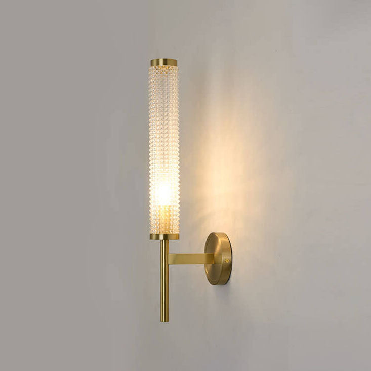 Modern Luxury Brass Crystal Long Column Straight Arm LED Wall Sconce Lamp