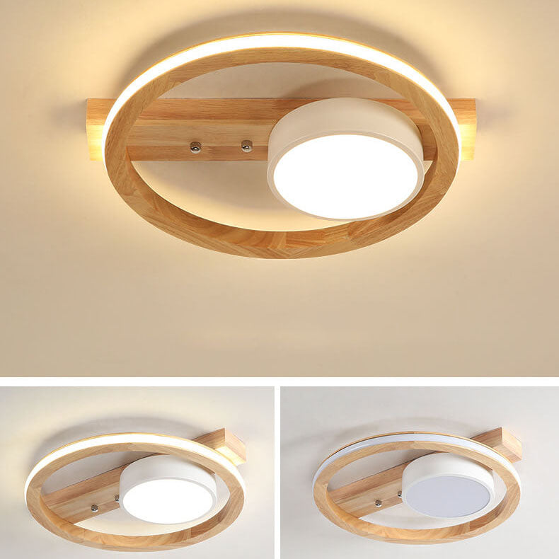 Skandinavische minimalistische Massivholz Acryl Runde LED Unterputz Deckenleuchte 