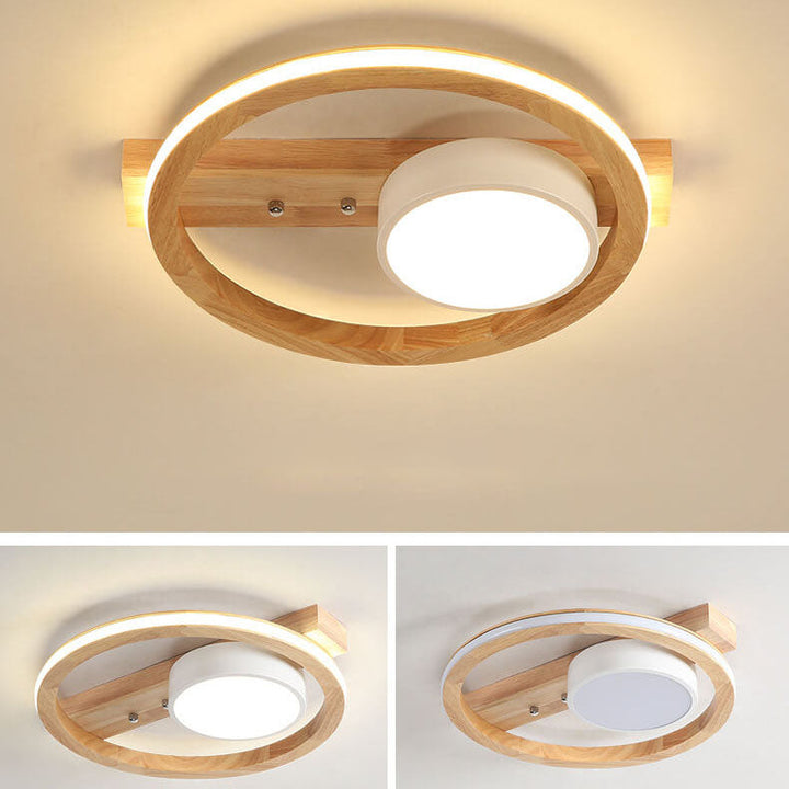 Skandinavische minimalistische Massivholz Acryl Runde LED Unterputz Deckenleuchte 