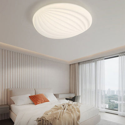 Modern Minimalist Milk White Acrylic Striped Round LED Flush Mount Ceiling Light