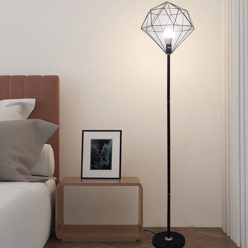 Contemporary Simplicity Iron Hollow Diamond Shape 1-Light Standing Floor Lamp For Study