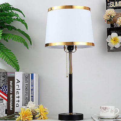 Modern Luxury Fabric Shade Pull Cord 1-Light Table Lamp