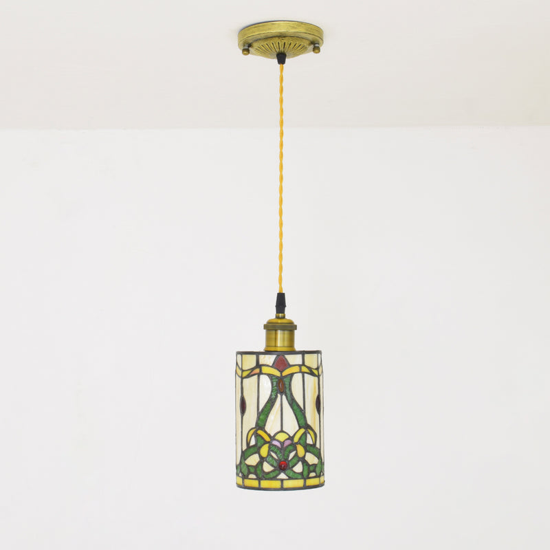 Tiffany Stained Glass Gem Cylinder 1-Light Pendant Light
