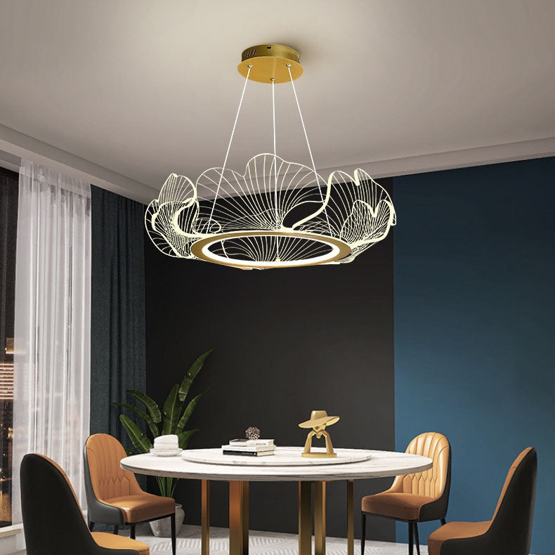 Zeitgenössische kreative Ginkgo-Blatt-Eisen-Acryl-LED-Pendelleuchte für Wohnzimmer 