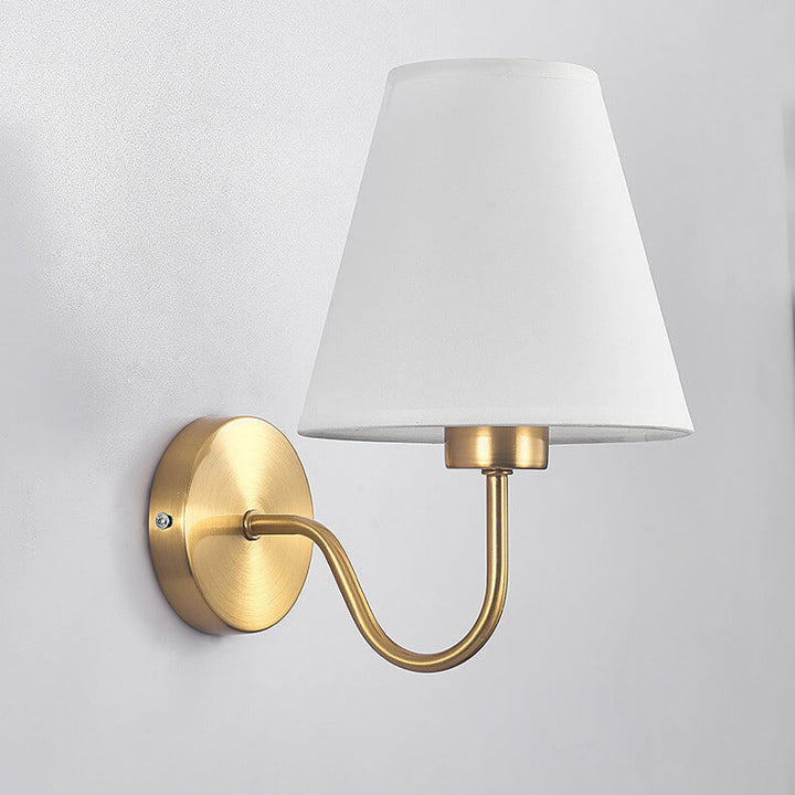 European Minimalist Cone Fabric Curved Arm 1-Light Wall Sconce Lamp