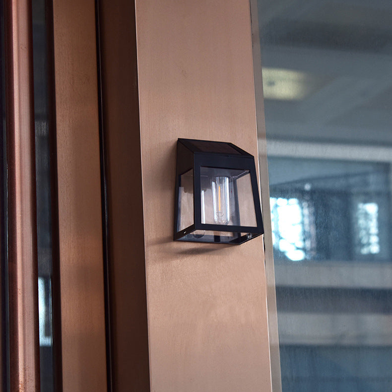 Modern Minimalist ABS PC Solar Outdoor Waterproof Trapezoidal Light Control Sensor LED Wall Sconce Lamp for Outdoor Patio