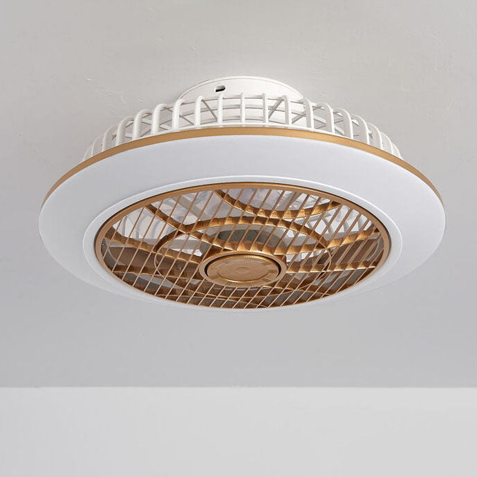 Modern Minimalist Round Cage Iron Acrylic LED Flush Mount Ceiling Fan Light For Living Room
