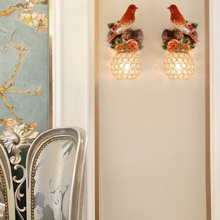 European Vintage Bird Resin Glass 1-Light Wall Sconce Lamp