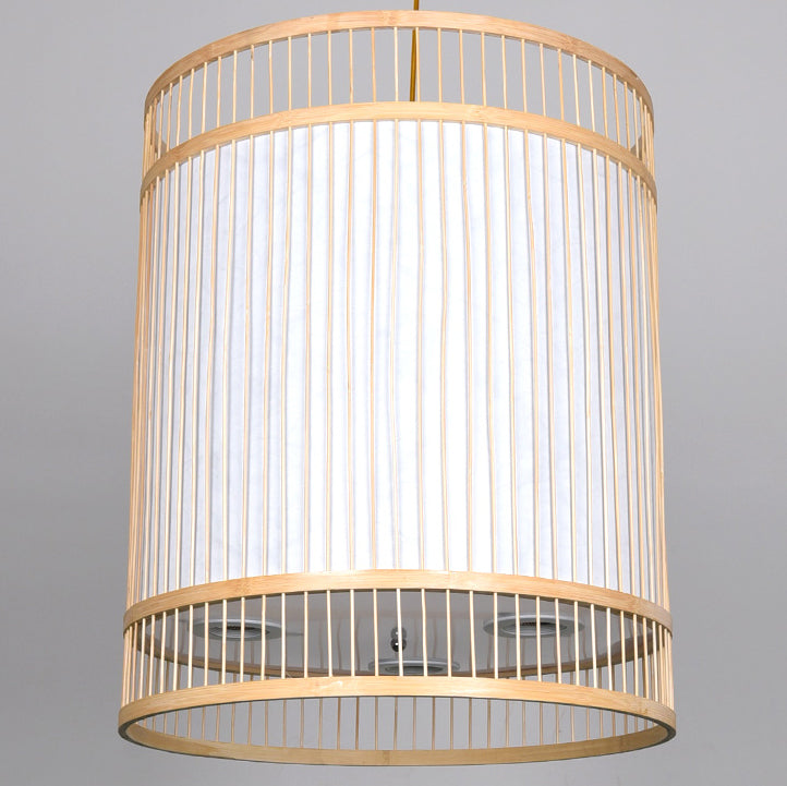 Modern Bamboo Weaving 3-Light Cylinder Chandelier