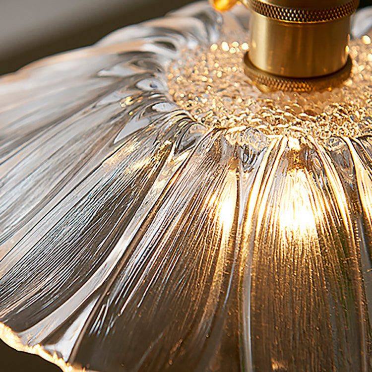 Traditionelle Vintage Messing Lotusblatt Glasschirm 1-Licht Pendelleuchte für Wohnzimmer 