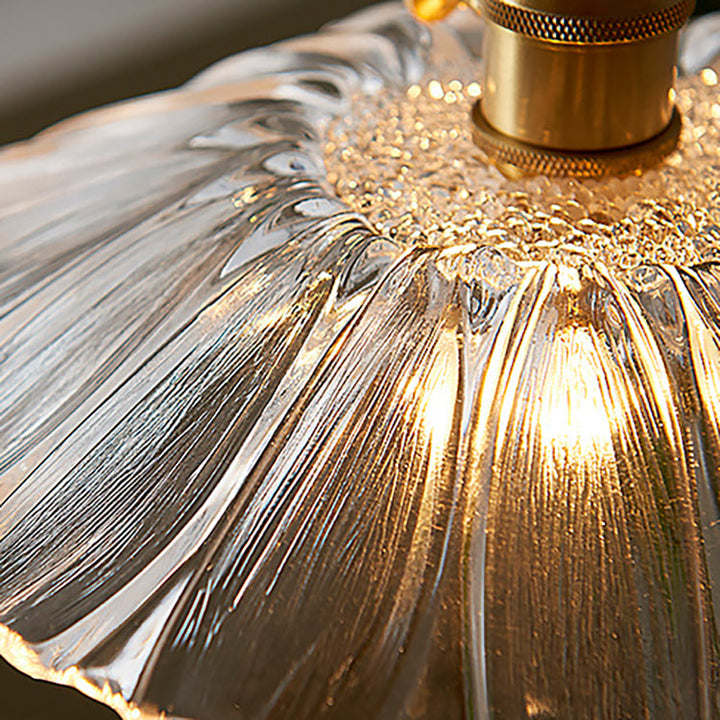 Traditionelle Vintage Messing Lotusblatt Glasschirm 1-Licht Pendelleuchte für Wohnzimmer 
