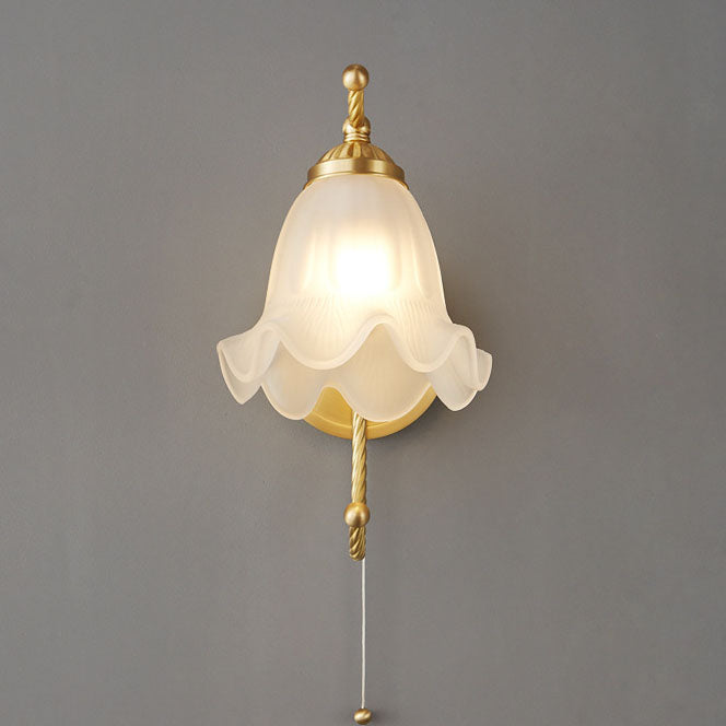 Nordic Full Brass Glass Flower 1-Light Wall Sconce Lamp