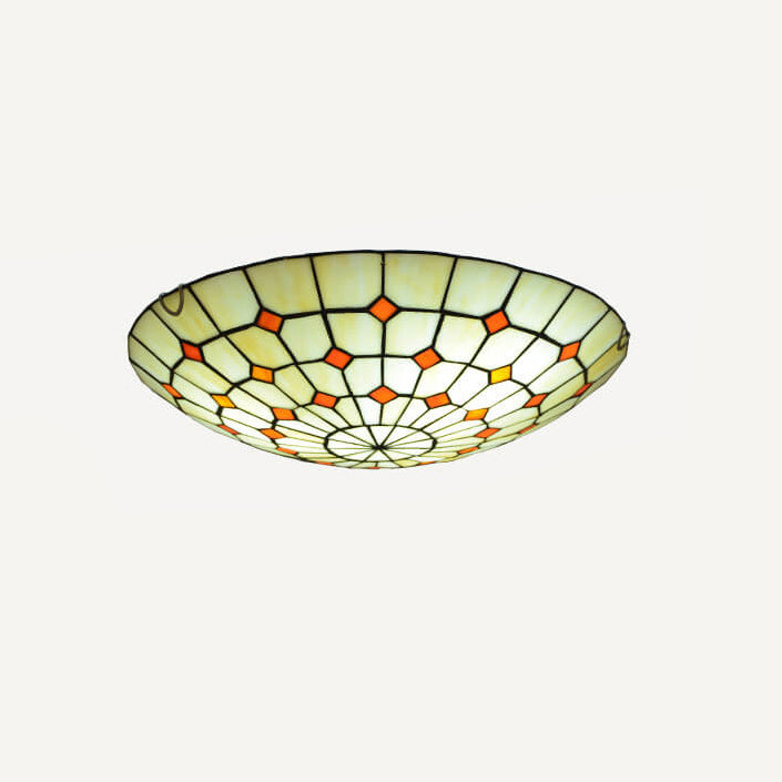 European Tiffany Stained Glass Round 2/3 Light Flush Mount Ceiling Light