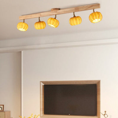 Japanese Simple Solid Wood Pumpkin Shape 1/2/3/4/5-Light Semi-Flush Mount Ceiling Light