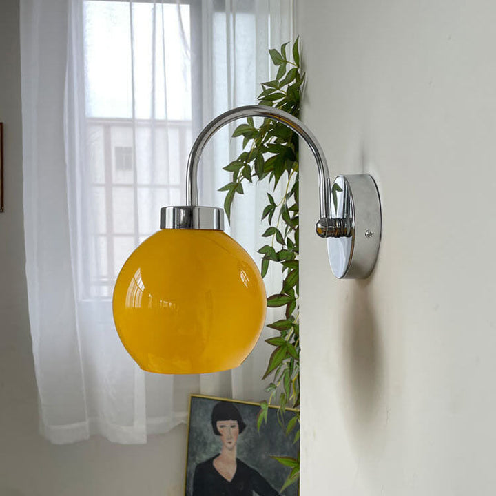 Vintage Gelbes Glas Kugelschirm 1-Licht Wandleuchte Lampe 