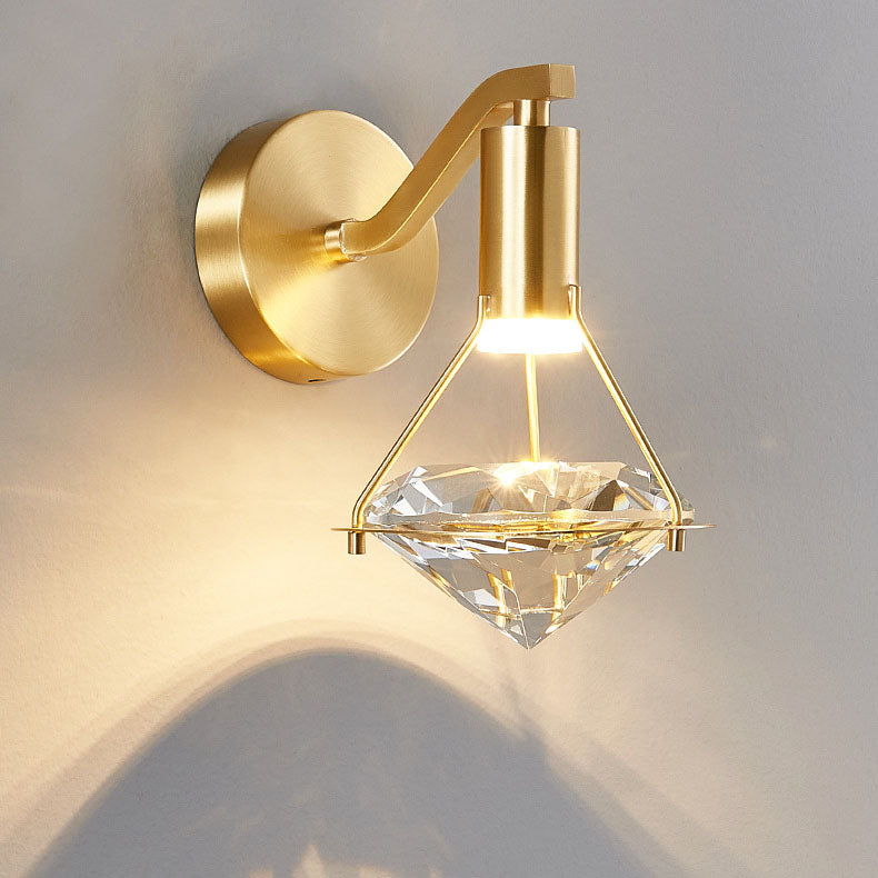 Modern Mid-Century Diamond Brass Crystal LED Wall Sconce Lamp For Living Room