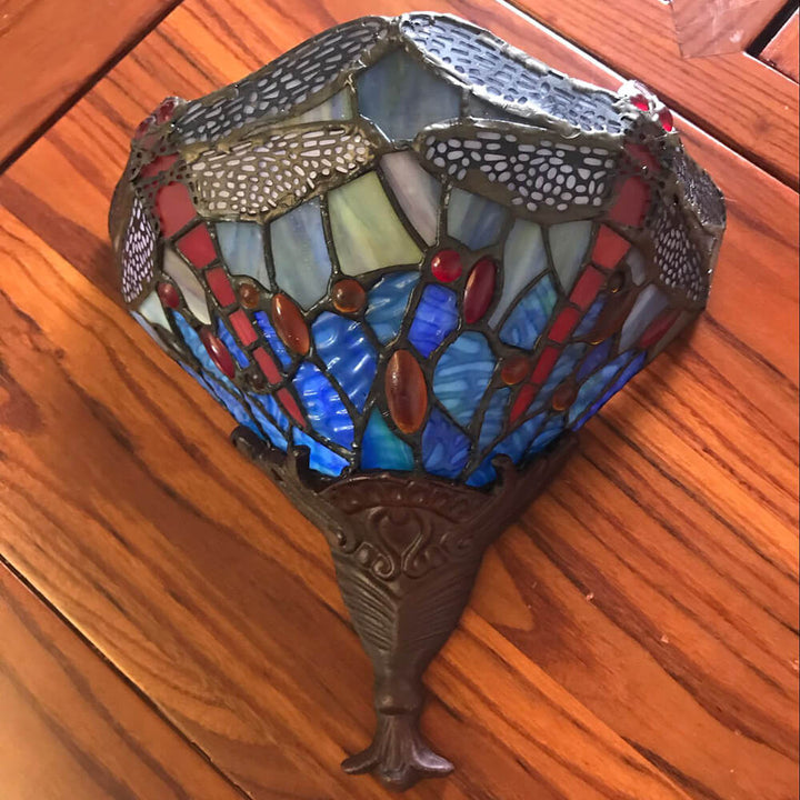 Europäische Tiffany Libelle Buntglas 1-Licht Wandleuchte 