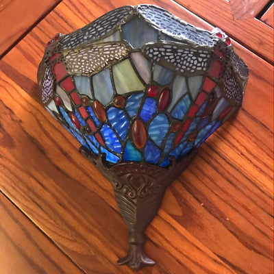 European Tiffany Dragonfly Stained Glass 1-Light Wall Sconce Lamp