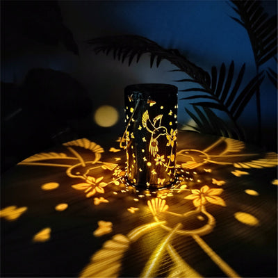 Modern Creative Bird Butterfly Iron Hollow Outdoor Solar LED Projection Lantern Light