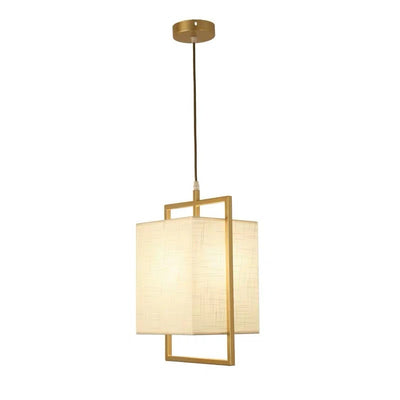 Modern Chinese Square Fabric Iron Frame 1-Light Pendant Light