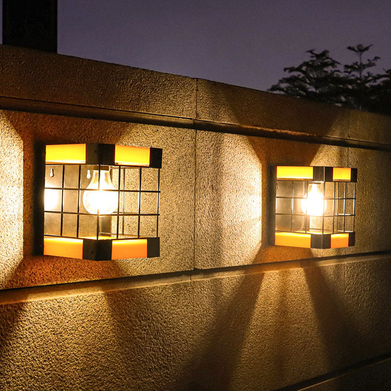 Solar Creative Square Cage Light Control LED Outdoor Waterproof Wall Sconce Lamp