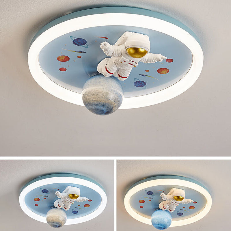 Childlike Cartoon Resin Astronaut Round Acrylic LED Flush Mount Ceiling Light