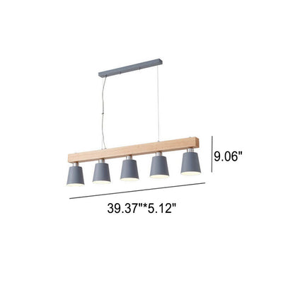 Nordic Simple Log Linear Cone Shade 5-Light Island Light Chandelier