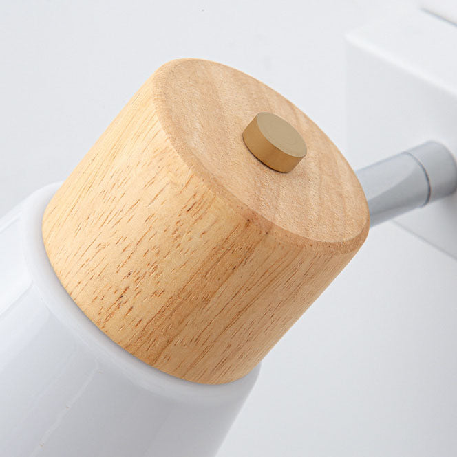 Modern Minimalist Rubberwood Glass Cone Rotatable 1/2 Light Wall Sconce Lamp For Living Room &amp; Bedroom