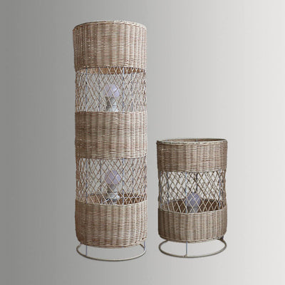 Minimalist Rattan Weaving Round Column 1/2 Light Standing Floor Lamp