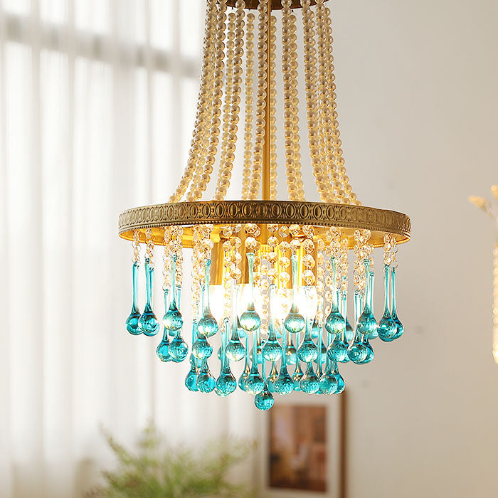 Lámpara de araña ovalada multicapa de cristal y hierro de lujo contemporáneo de 4 luces para sala de estar y dormitorio 