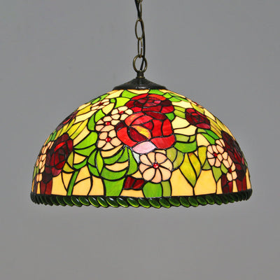 Vintage Tiffany Butterfly Rose Dome 1-Light Pendant Light