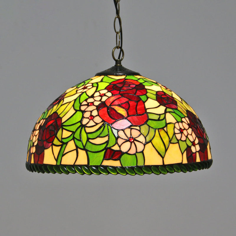 Vintage Tiffany Butterfly Rose Dome 1-Light Pendant Light