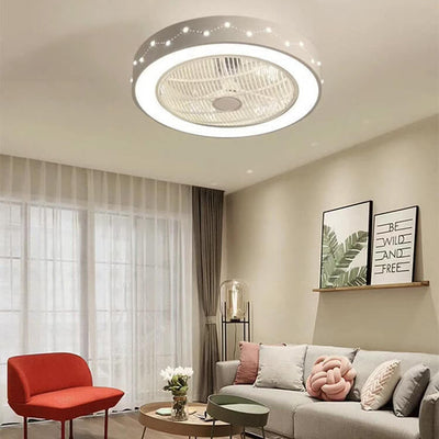 Nordic Simple Round Galaxies Enclosed LED Flush Mount Ceiling Fan Light